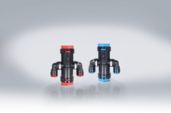 EMPUR Steckfitting H/K Element für Alu-Rohr 20 x2,0 mit 2 Abgängen, 8 x 1,0mm (rot)