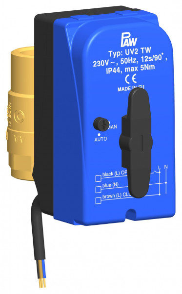 PAW 2-Weg ZV DN 20, TW 2x3/4" IG, Kvs:45 45 Stell Mot 230V/50Hz-12s/90 1 m Ltg 3