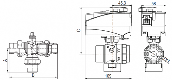LK Armatur LK 527 3-Wege Kugelhahn 22mm Kvs 9,6