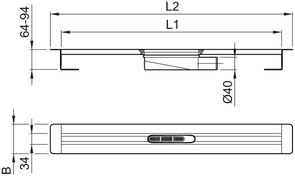 ACO Duschrinne ShowerDrain S DN 40, Einbauhöhe 64 94mm 800mm