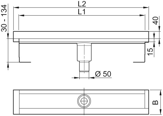 ACO Duschrinne ShowerDrain E DN 50 Aufkantung hinten und rechts 800mm