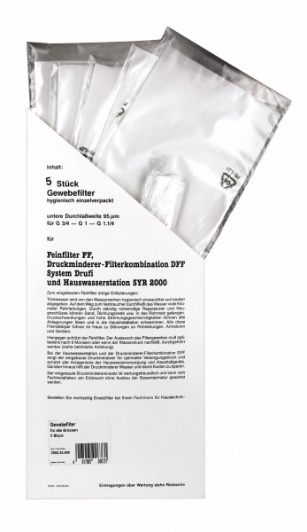 SYR Gewebefilter 2000 90um für Drufi DFF/FF Kerzenfilter 5 Stück