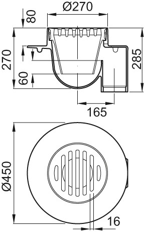 ACO Bodenablauf M 125, 90Grad DN 100, mit Anschlussrand