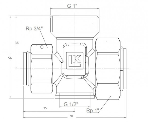 LK Armatur LK 934 Mehrfachanschluss G1 x Rp1/2 x Rp3/4 x Rp1 Überwurfmutter