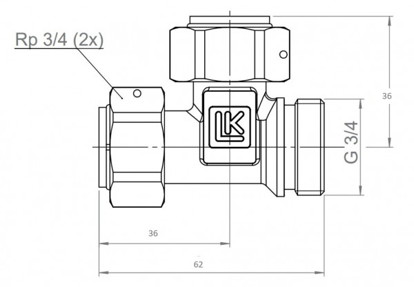 LK Armatur LK 937 Mehrfachanschluss G3/4 x Rp3/4 2x Überwurfmutter