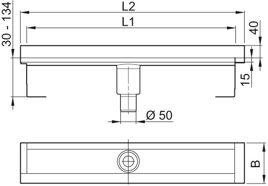 ACO Duschrinne ShowerDrain E DN 50, Aufkantung hinten und links 800mm