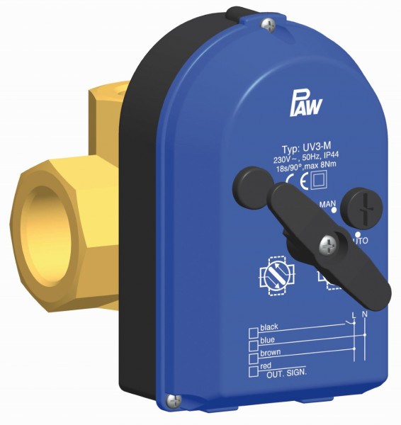 PAW RL Verteil Set DN 25 3x 1" IG Kvs:11 Stell Mot 230V/50Hz-18s/90 1,8 m Ltg