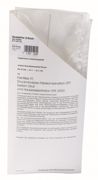 SYR Gewebefilter 2000 20um für Drufi DFF/FF Kerzenfilter 5 Stück
