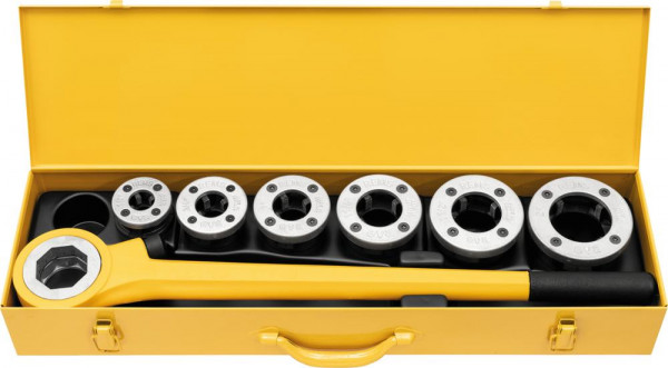 eva Set R 1/2 -3/4 -1- 1 1/4-1 1/2-2 Hand-Gewindeschneidkluppeim Stahlblechkasten Rems