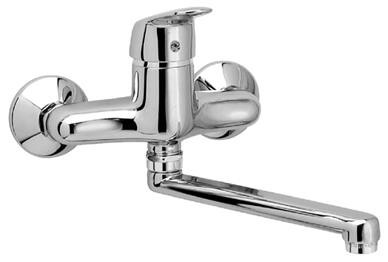 Herzbach Waschtisch Wandbatterie Kappa o Ablgrt m schwenkb. Auslauf 200mm chr